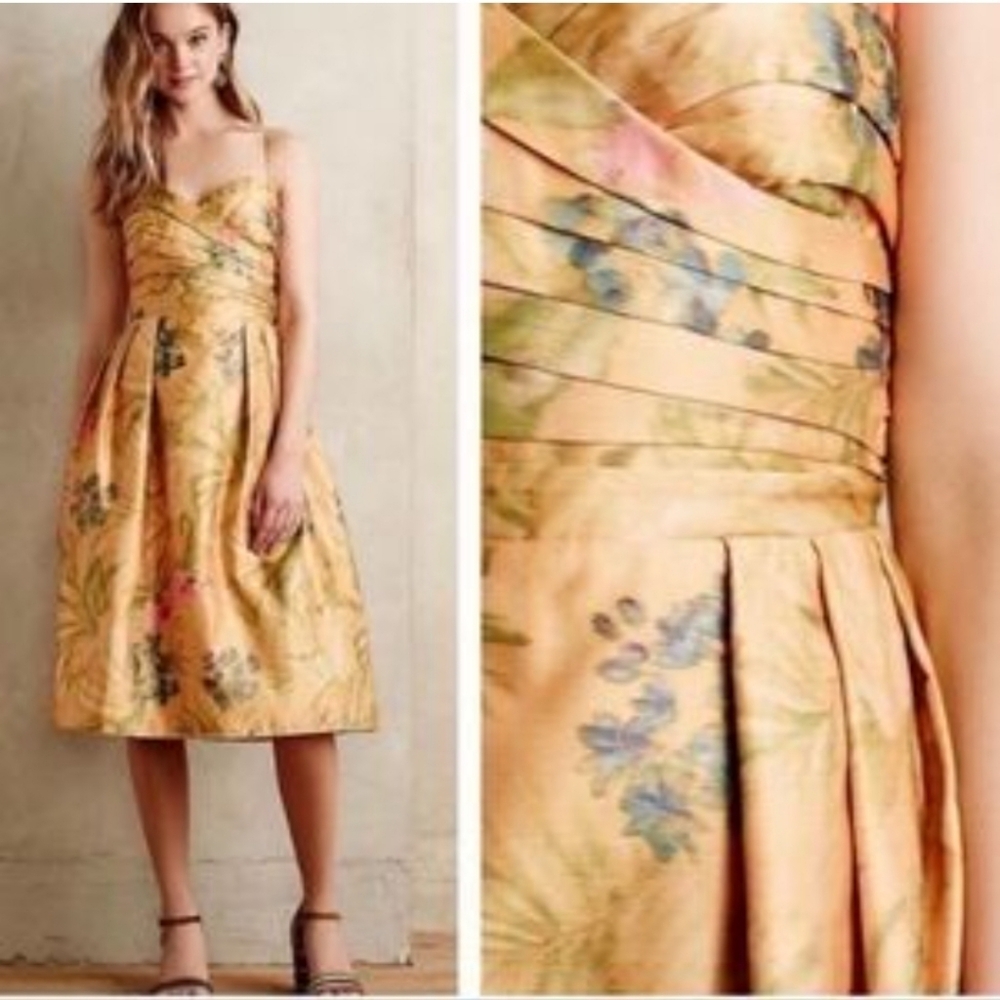Dress JAMES COVIELLO FLORAL PARTY YELLOW MIDI DRESS